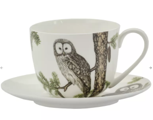 Filiżanka z spodkiem 1+1 puszczyk komplet porcelana 280 ml