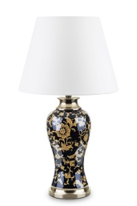 Lampa duża stołowa z Kloszem czarna złota abażur dekoracja ceramiczna