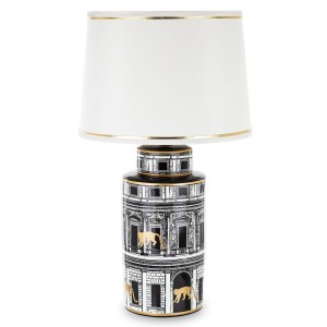 Lampa duża stołowa z Kloszem czarna złota abażur dekoracja ceramiczna
