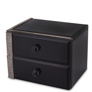 SZKLANA SZKATUŁKA CZARNA NA BIŻUTERIĘ KASETKA GLAMOUR Z KRYSZTAŁKAMI