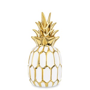 Ceramiczna dekoracja ananas biały złoty prezent
