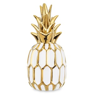 Ceramiczna dekoracja ananas biały złoty prezent