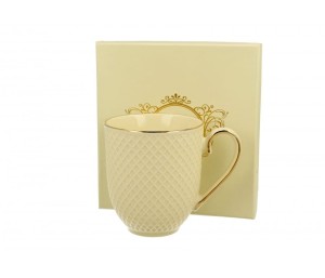 Elegancki kubek porcelanowy ecru Vesper pozłacany 420 ml