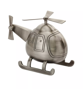 Skarbonka srebrna metalowa helikopter