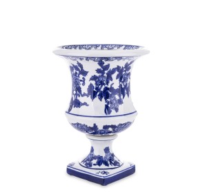 Wazon flakon ceramiczny biały niebieski zdobiony kwiaty