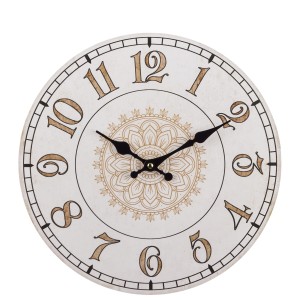 Zegar ścienny czytelny biały czarny brązowe cyfry wiszący retro