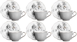 Filiżanki PRINCE 6+6 komplet kawa herbata porcelanowe 270 ml prezent