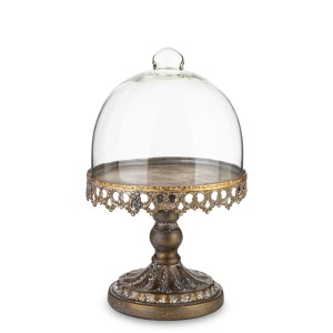 Patera taca złota metalowa z przykrywką szklana retro postarzana dekoracja