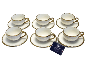 Filiżanki do espresso 6+6 80 ml białe złote komplet zestaw na prezent