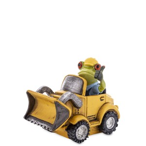 Figurka żaba żabka koparka bobcat koparkowy robotnik dekoracja ozdoba