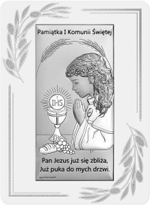 Srebrny Obrazek Pamiątka Pierwsza Komunia Święta Obraz 