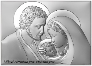 Pamiątka Obraz Święta Rodzina Srebrny Obrazek Chrzest Komunia Grawer