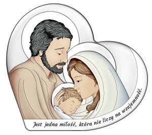 Grawer Pamiątka Obraz Święta Rodzina Srebrny Obrazek Serce Chrzest Komunia