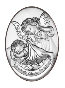 Obrazek Srebrny Obraz Anioł Stróż Chrzest Pamiątka Chrztu Św