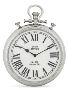 Zegar ścienny srebrny biała tarcza wiszący retro metalowy szkło retro