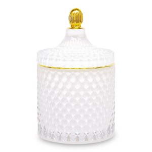 Pojemnik dekoracyjny szklany biały złoty pojemnik waciki kosmetyczne