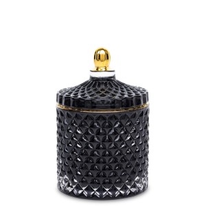 Pojemnik dekoracyjny szklany czarny złoty pojemnik waciki kosmetyczne