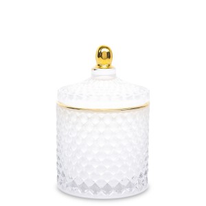 Pojemnik dekoracyjny szklany biały złoty pojemnik waciki kosmetyczne
