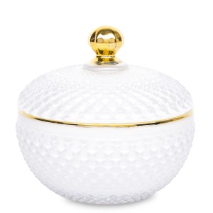 Pojemnik dekoracyjny szklany biały złoty pojemnik waciki kosmetyczne