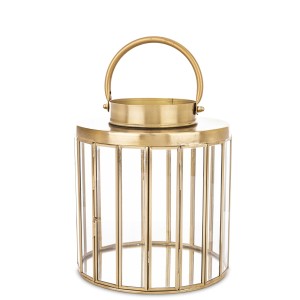 Lampion złoty metalowy latarnia złota szkło dekoracja