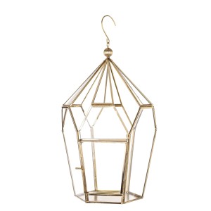 Lampion złoty metalowy latarnia złota szkło wiszący dekoracja