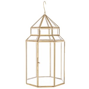 Lampion złoty metalowy latarnia złota szkło wiszący dekoracja