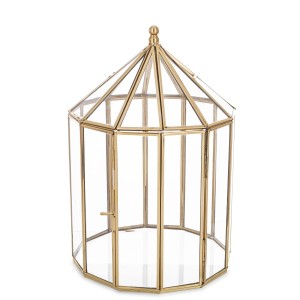 Lampion złoty metalowy latarnia złota szkło dekoracja