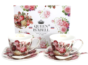 Komplet filiżanek dla Dwojga z łyżeczkami i podstawkami 2+2+2. Kwiaty 250 ml