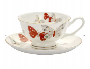 FILIŻANKA 200 ML BONE CHINA PORCELANA MOTYW MOTYLE Z TALERZYKIEM