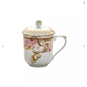 Kubek z zaparzaczem porcelanowy + pokrywka + sitko Królewski Bone China