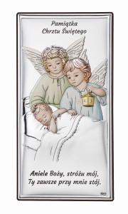 Grawer Pamiątka Obraz Anioł Stróż Srebrny Obrazek Prezent Panel Chrzest
