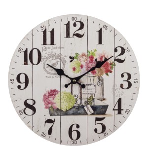Zegar ścienny 34 cm kwiaty czytelny duży dekoracja na ścianę cyfry arabskie