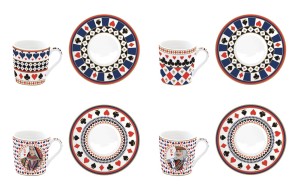 Zestaw 4 filiżanek porcelanowe motyw kart 100 ml unikatowe na prezent