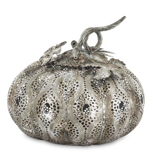 Lampion Dynia Metalowa Srebrna Latarnia Dekoracja Jesień Halloween