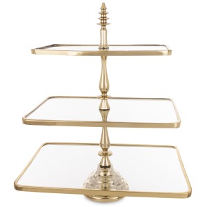 Patera piętrowa złota szklana metalowa na ciasto owoce glamour dekoracja