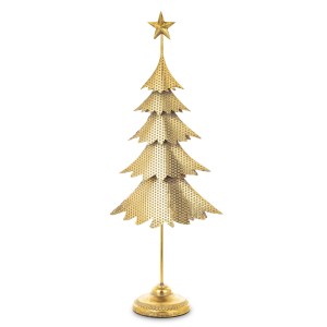 Dekoracja Metalowa Choinka Złota Wysoka 97 cm Świąteczna Retro Święta