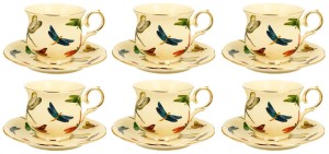 Komplet porcelanowy filiżanki Ważki Ecru 260 ml 6+6 Zestaw Baryłki Prezent