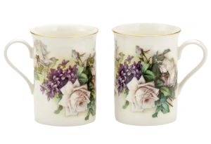 Dwa kubki porcelanowe zestaw 2 sztuk kubek kwiaty komplet prezent