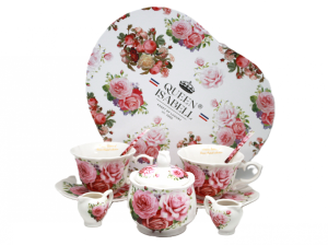 Kpl dla Dwojga 2 x filiżanki 2 x mlecznik cukiernica zestaw kwiaty róże