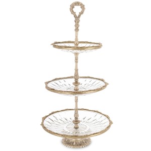 Patera piętrowa złota szklana metalowa na ciasto owoce glamour dekoracja