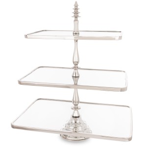 Patera piętrowa srebrny szklana metalowa na ciasto owoce glamour dekoracja