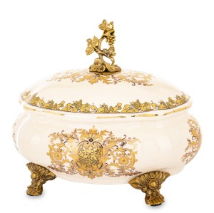 Szkatułka na biżuterię postarzany dekoracja ceramiczny retro złoty