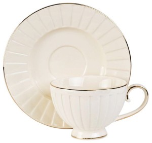 LIZBONA FILIŻANKA ZE SPODKIEM 1+1 230ml ECRU DELIKATNA NA PREZENT