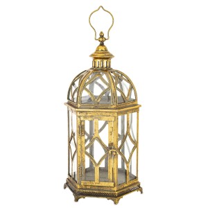 Lampion złoty retro wysoki Latarnia metalowa złota szkło dekoracja