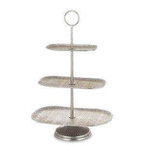 Patera piętrowa srebrna metalowa na ciasto owoce glamour dekoracja