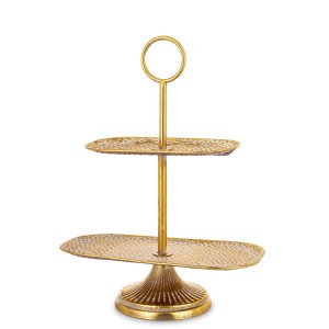 Patera piętrowa złota metalowa na ciasto owoce glamour dekoracja