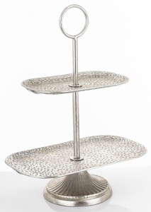 Patera piętrowa srebrna metalowa na ciasto owoce glamour dekoracja