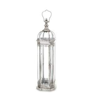 LATARNIA METALOWA SREBRNA LAMPION RETRO DEKORACJA