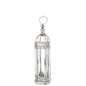 LATARNIA METALOWA SREBRNA LAMPION RETRO DEKORACJA