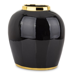 Wazon czarny ze złotymi wykończeniami ceramiczny flakon dekoracja glamour